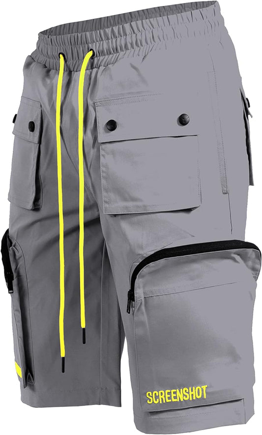 Mens Premium Multifunctional Utility Nylon Cargo Shorts - Crisp Shell Fabric 3D Pockets Hiking Tapered Bottoms